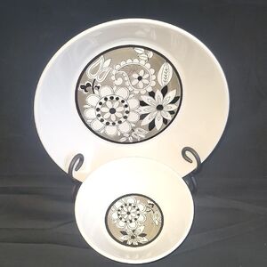 PREMIERE DeLuxe Japan Silhouette Black and White Floral Bowls (2)